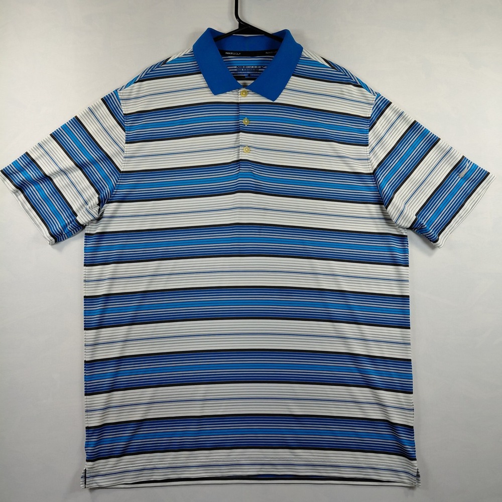 Nike‎ Golf Tour Performance Dri-Fit Mens Large Blue Striped Short Sleeve Polo - Picture 4 of 13